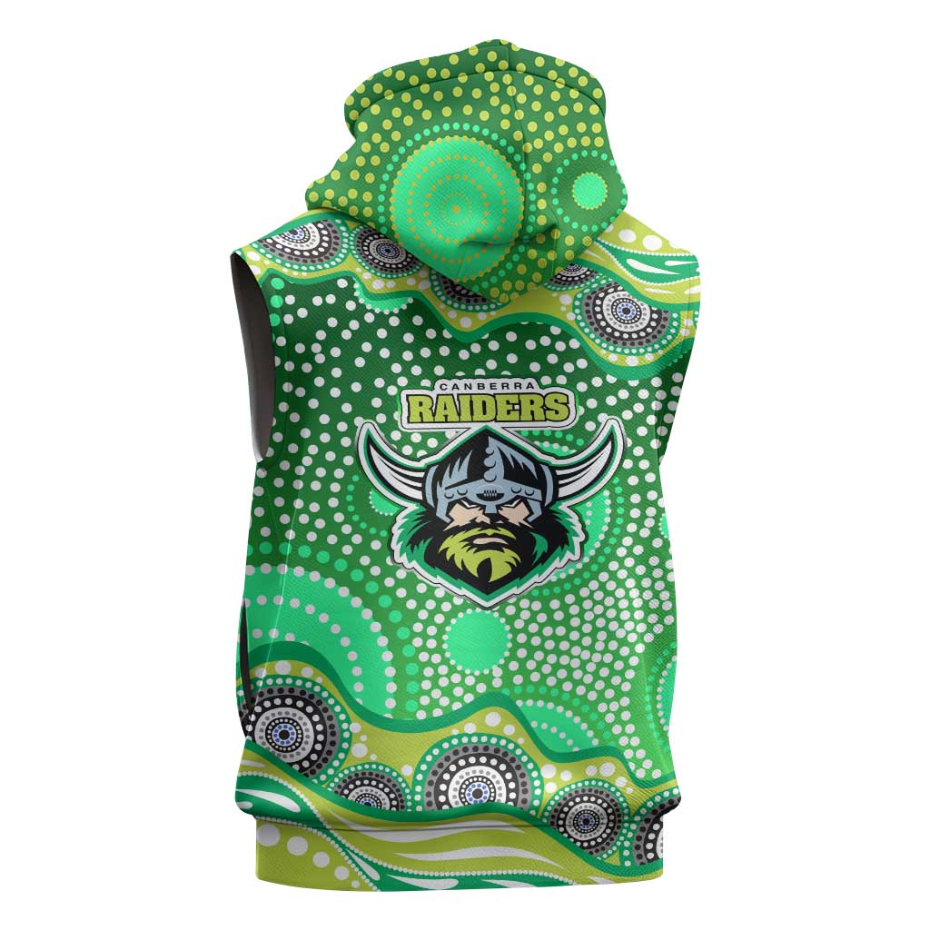 Canberra Raiders Sleeveless Zip Hoodie Aboriginal Dot Pattern - Rugby Mascot Heritage Pride