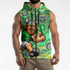 Canberra Raiders Sleeveless Zip Hoodie Aboriginal Dot Pattern - Rugby Mascot Heritage Pride