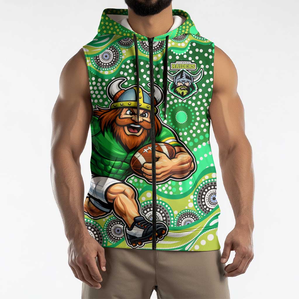 Canberra Raiders Sleeveless Zip Hoodie Aboriginal Dot Pattern - Rugby Mascot Heritage Pride