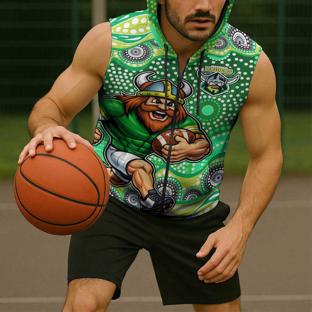 Canberra Raiders Sleeveless Zip Hoodie Aboriginal Dot Pattern - Rugby Mascot Heritage Pride