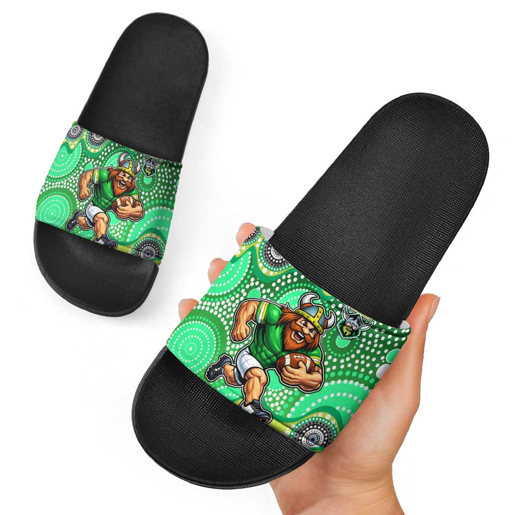 Canberra Raiders Slide Sandals Aboriginal Dot Pattern - Rugby Mascot Heritage Pride