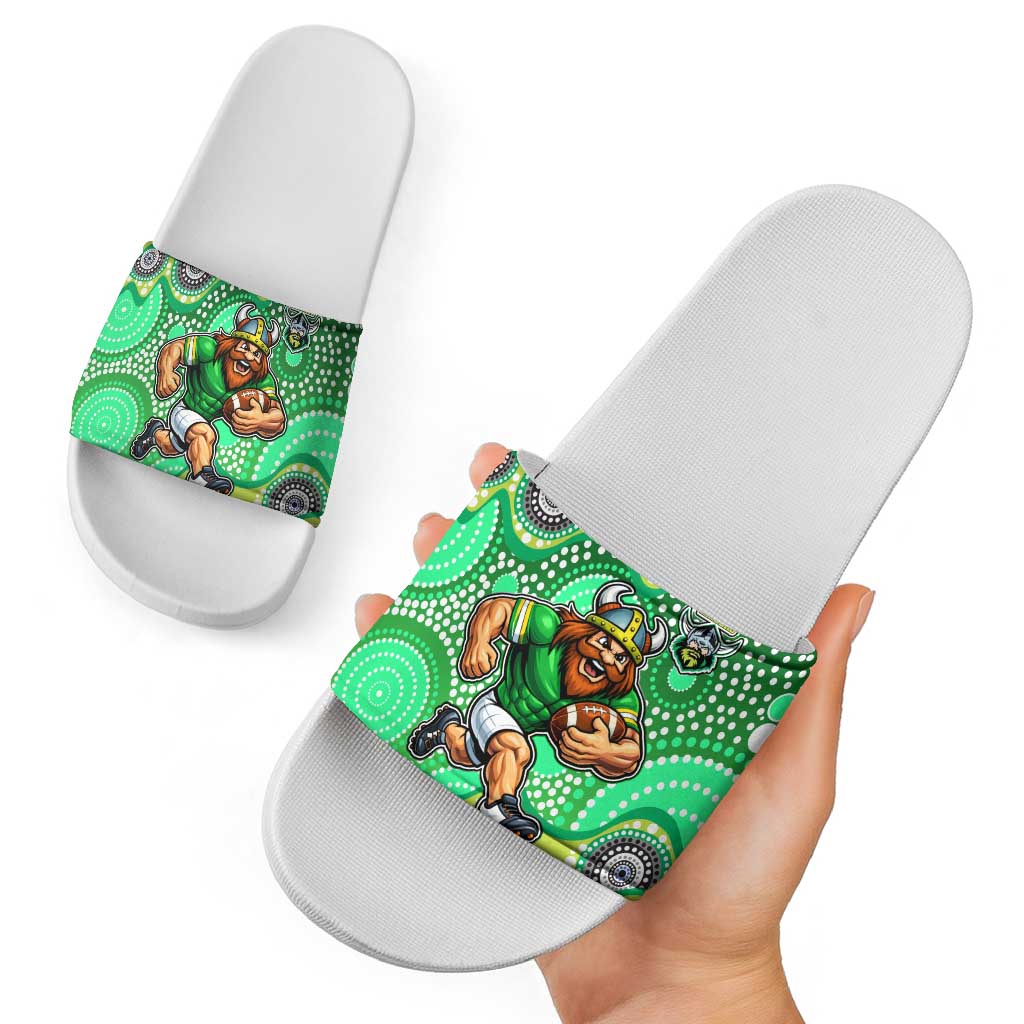 Canberra Raiders Slide Sandals Aboriginal Dot Pattern - Rugby Mascot Heritage Pride