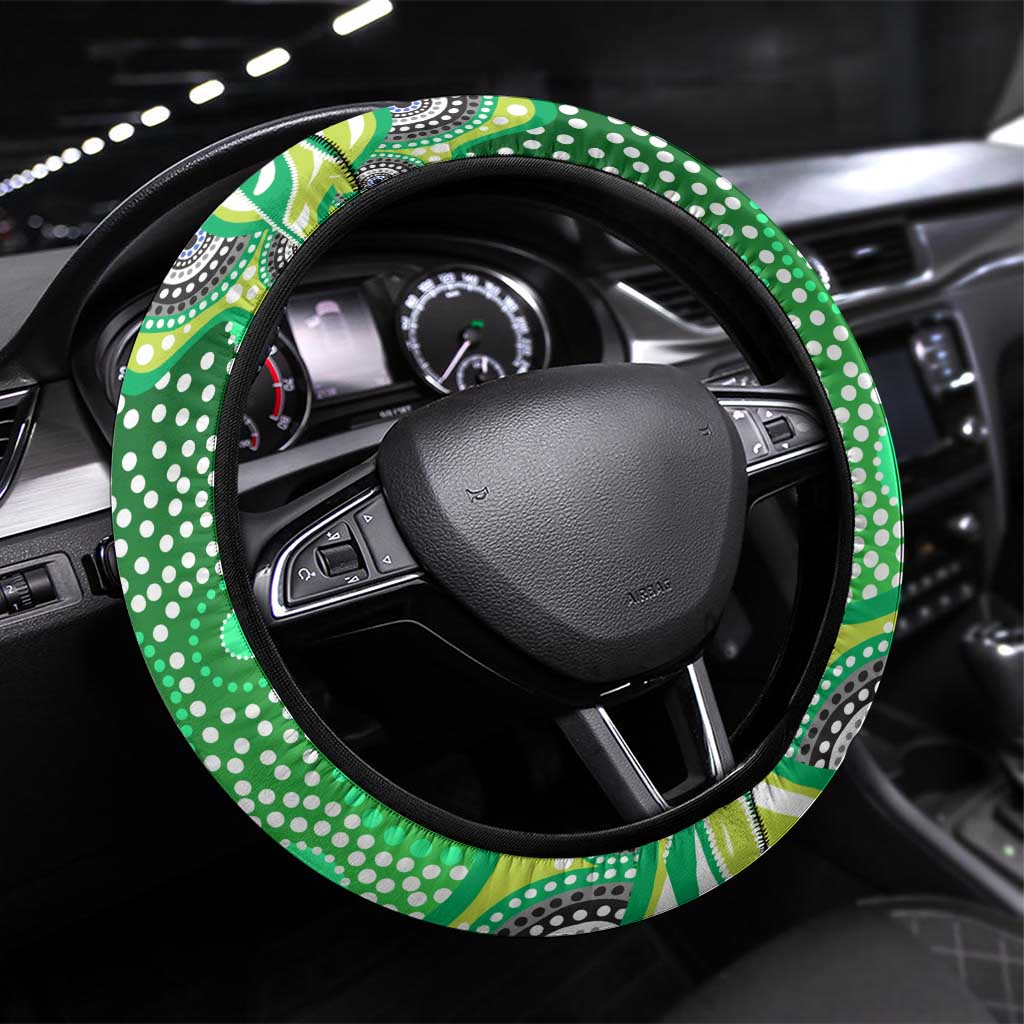 Canberra Raiders Steering Wheel Cover Aboriginal Dot Pattern - Rugby Mascot Heritage Pride