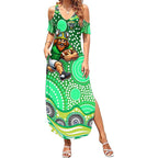 Canberra Raiders Summer Maxi Dress Aboriginal Dot Pattern - Rugby Mascot Heritage Pride