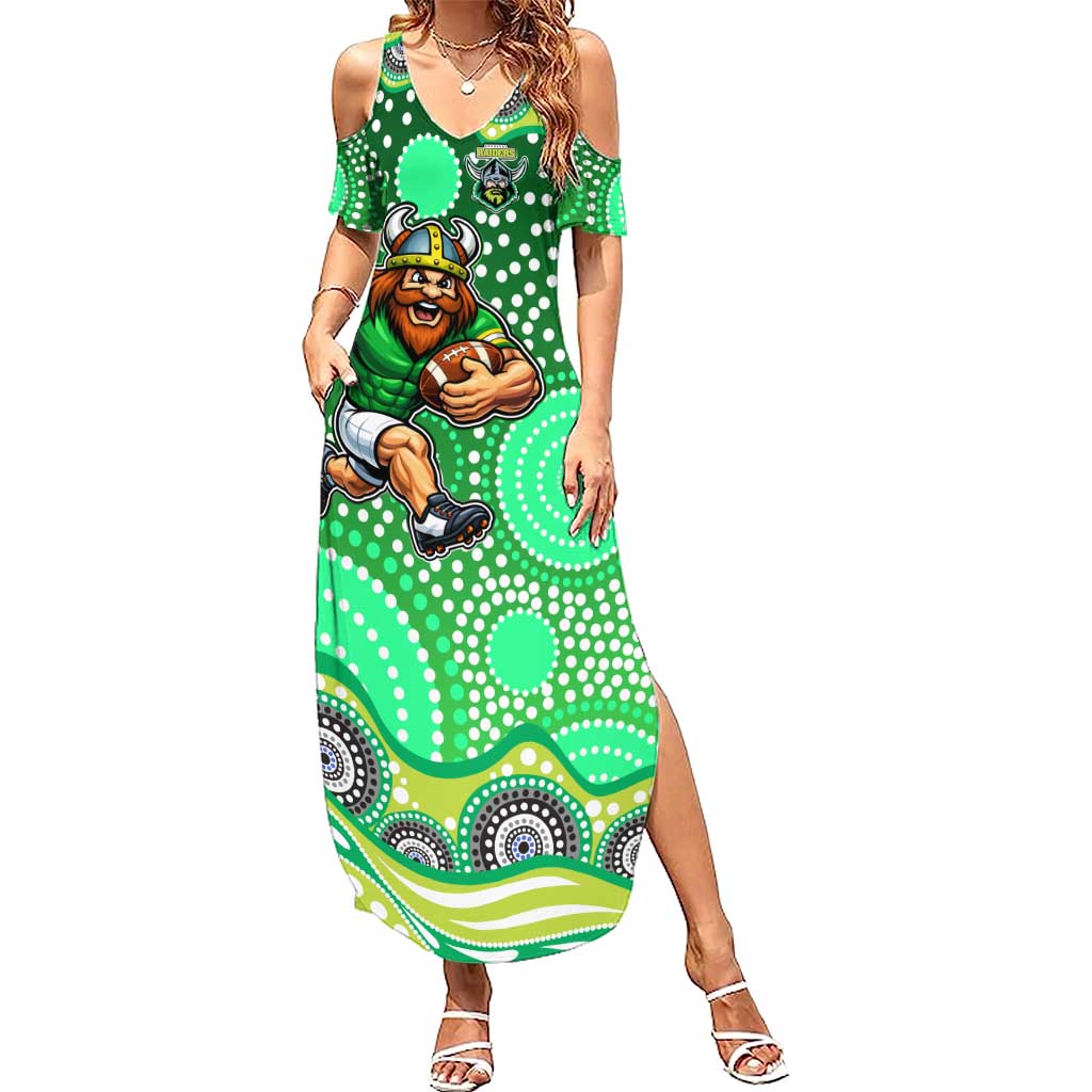 Canberra Raiders Summer Maxi Dress Aboriginal Dot Pattern - Rugby Mascot Heritage Pride
