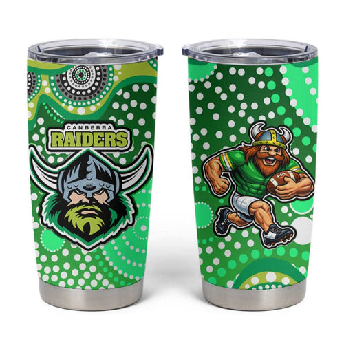 Canberra Raiders Tumbler Cup Aboriginal Dot Pattern - Rugby Mascot Heritage Pride