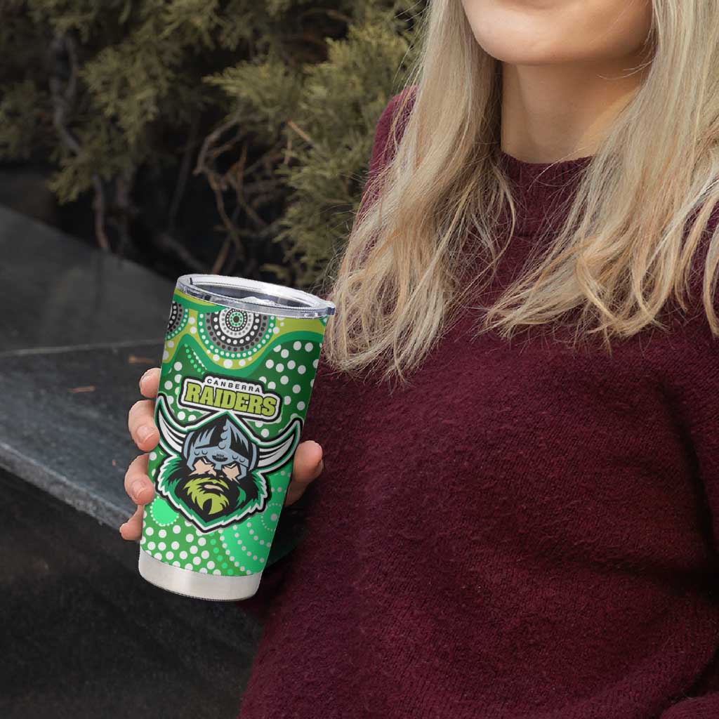 Canberra Raiders Tumbler Cup Aboriginal Dot Pattern - Rugby Mascot Heritage Pride