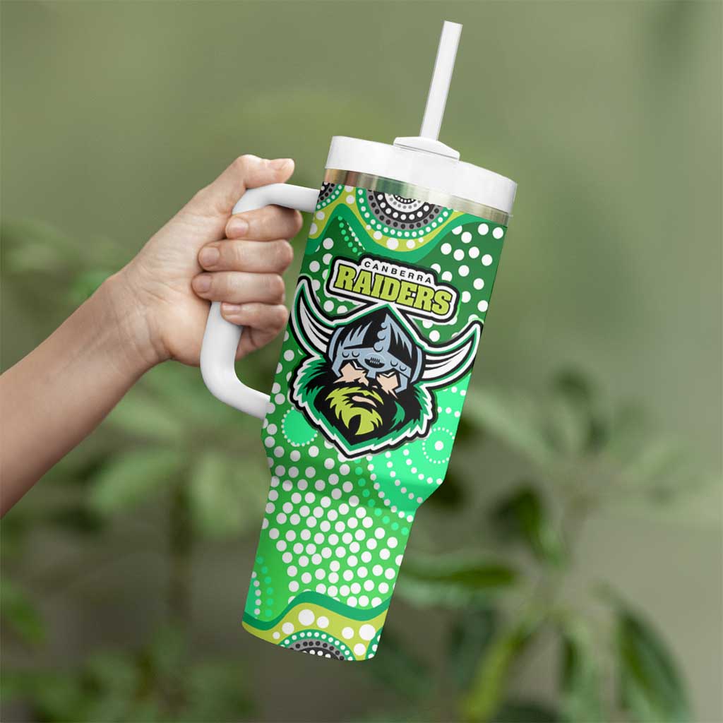 Canberra Raiders Tumbler With Handle Aboriginal Dot Pattern - Rugby Mascot Heritage Pride