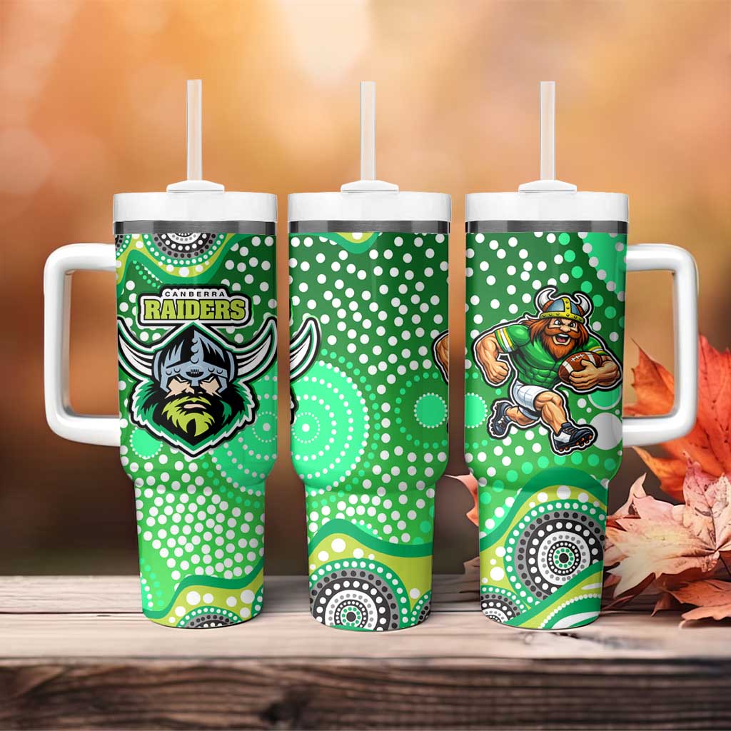 Canberra Raiders Tumbler With Handle Aboriginal Dot Pattern - Rugby Mascot Heritage Pride