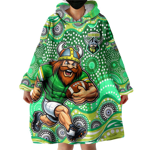 Canberra Raiders Wearable Blanket Hoodie Aboriginal Dot Pattern - Rugby Mascot Heritage Pride
