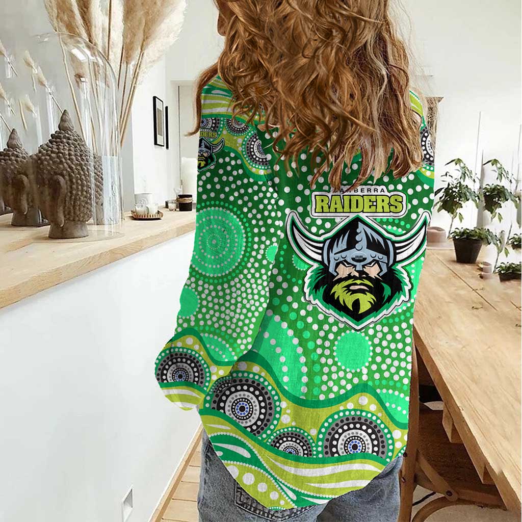 Canberra Raiders Women Casual Shirt Aboriginal Dot Pattern - Rugby Mascot Heritage Pride