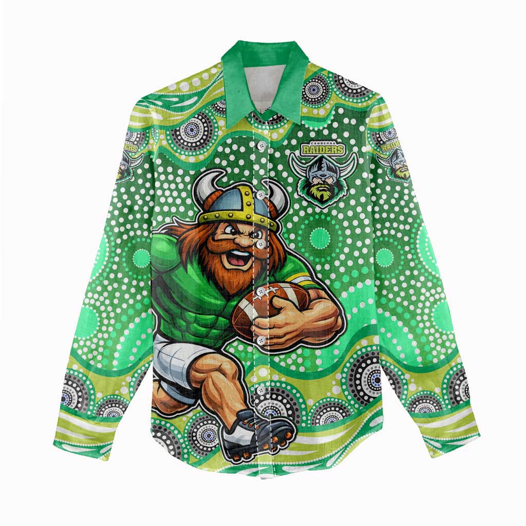 Canberra Raiders Women Casual Shirt Aboriginal Dot Pattern - Rugby Mascot Heritage Pride