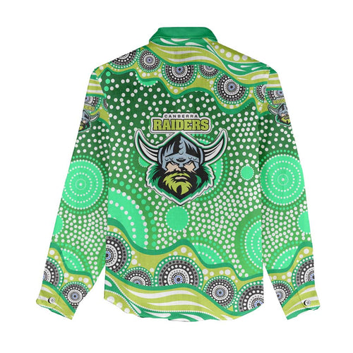 Canberra Raiders Women Casual Shirt Aboriginal Dot Pattern - Rugby Mascot Heritage Pride
