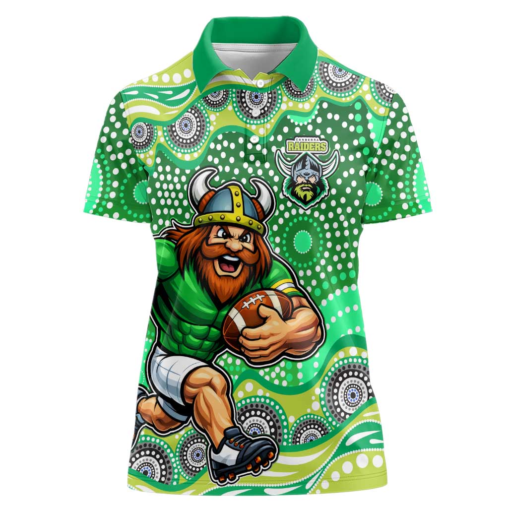 Canberra Raiders Women Polo Shirt Aboriginal Dot Pattern - Rugby Mascot Heritage Pride
