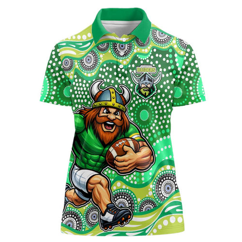 Canberra Raiders Women Polo Shirt Aboriginal Dot Pattern - Rugby Mascot Heritage Pride