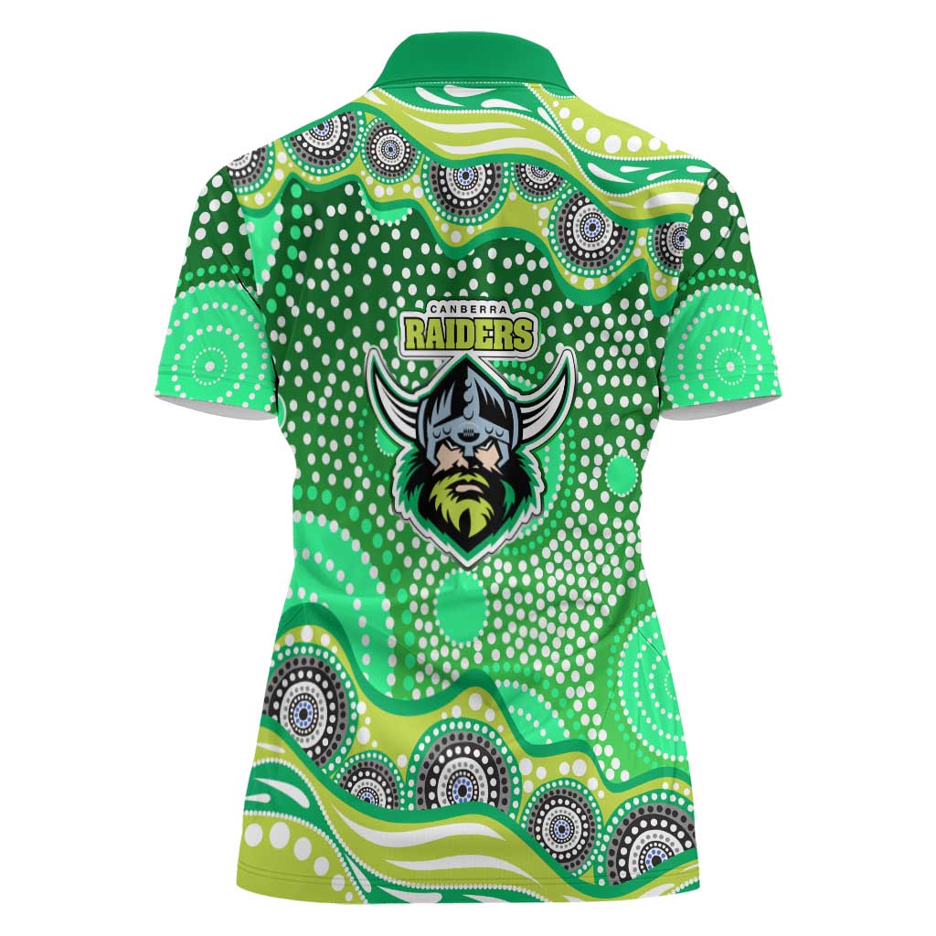 Canberra Raiders Women Polo Shirt Aboriginal Dot Pattern - Rugby Mascot Heritage Pride