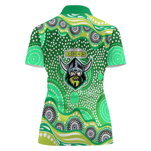 Canberra Raiders Women Polo Shirt Aboriginal Dot Pattern - Rugby Mascot Heritage Pride