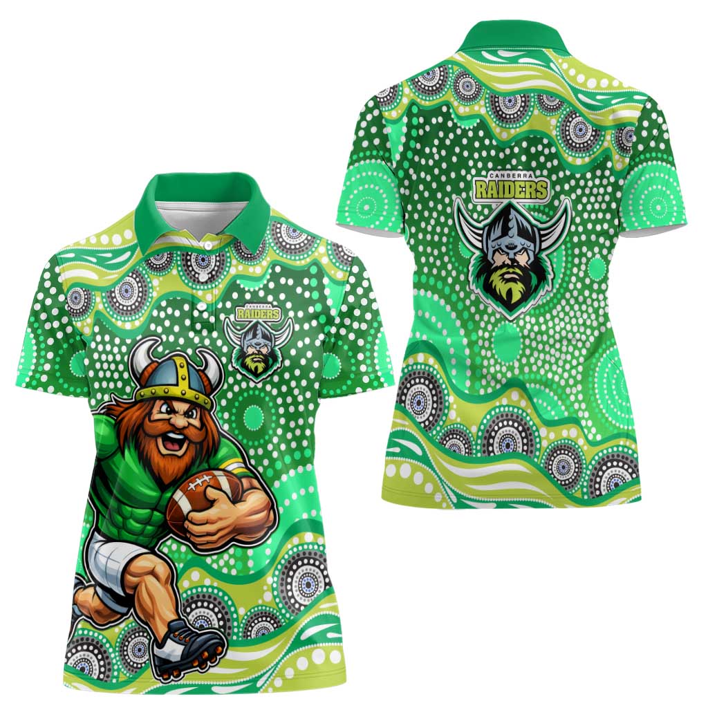 Canberra Raiders Women Polo Shirt Aboriginal Dot Pattern - Rugby Mascot Heritage Pride