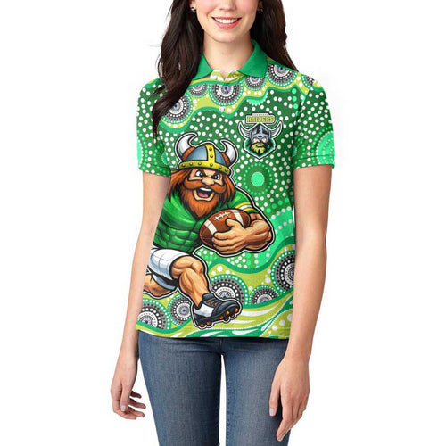 Canberra Raiders Women Polo Shirt Aboriginal Dot Pattern - Rugby Mascot Heritage Pride