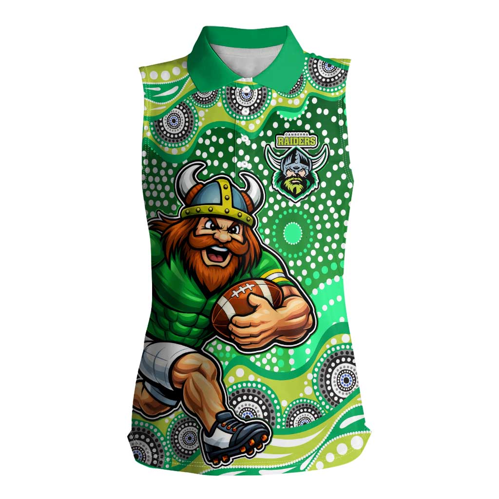 Canberra Raiders Women Sleeveless Polo Shirt Aboriginal Dot Pattern - Rugby Mascot Heritage Pride