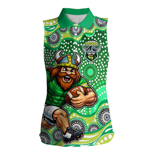 Canberra Raiders Women Sleeveless Polo Shirt Aboriginal Dot Pattern - Rugby Mascot Heritage Pride