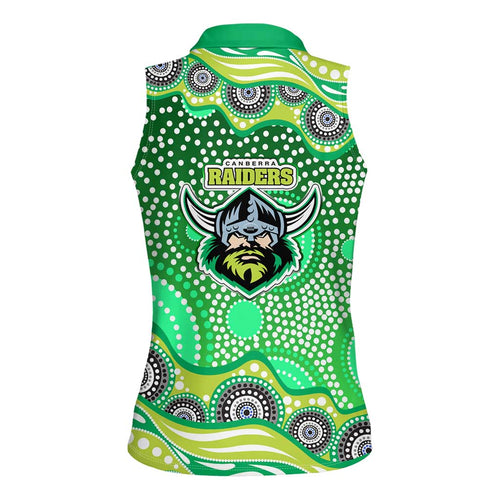Canberra Raiders Women Sleeveless Polo Shirt Aboriginal Dot Pattern - Rugby Mascot Heritage Pride