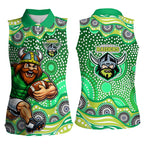 Canberra Raiders Women Sleeveless Polo Shirt Aboriginal Dot Pattern - Rugby Mascot Heritage Pride