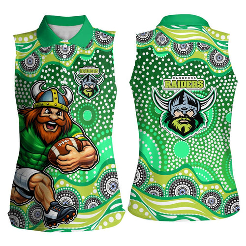 Canberra Raiders Women Sleeveless Polo Shirt Aboriginal Dot Pattern - Rugby Mascot Heritage Pride
