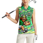 Canberra Raiders Women Sleeveless Polo Shirt Aboriginal Dot Pattern - Rugby Mascot Heritage Pride