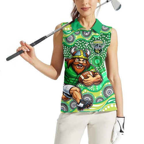 Canberra Raiders Women Sleeveless Polo Shirt Aboriginal Dot Pattern - Rugby Mascot Heritage Pride