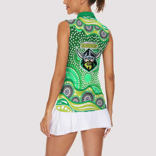 Canberra Raiders Women Sleeveless Polo Shirt Aboriginal Dot Pattern - Rugby Mascot Heritage Pride