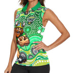 Canberra Raiders Women Sleeveless Polo Shirt Aboriginal Dot Pattern - Rugby Mascot Heritage Pride