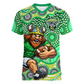 Canberra Raiders Women V-Neck T-Shirt Aboriginal Dot Pattern - Rugby Mascot Heritage Pride