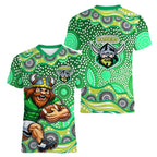 Canberra Raiders Women V-Neck T-Shirt Aboriginal Dot Pattern - Rugby Mascot Heritage Pride
