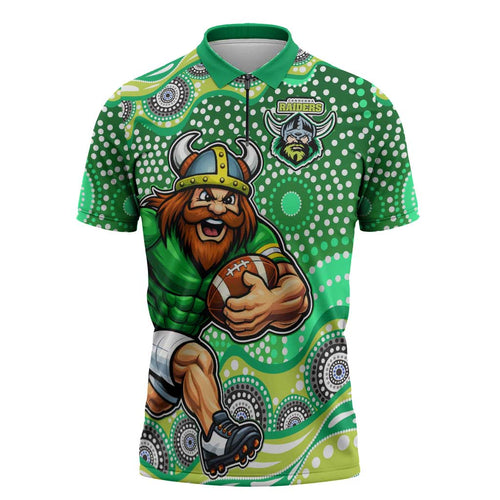 Canberra Raiders Zipper Polo Shirt Aboriginal Dot Pattern - Rugby Mascot Heritage Pride