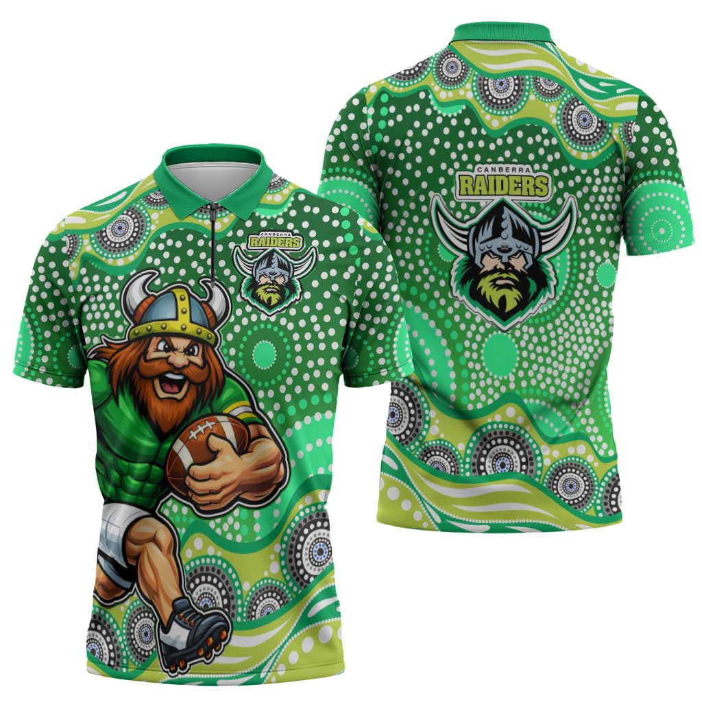 Canberra Raiders Zipper Polo Shirt Aboriginal Dot Pattern - Rugby Mascot Heritage Pride