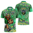Canberra Raiders Zipper Polo Shirt Aboriginal Dot Pattern - Rugby Mascot Heritage Pride