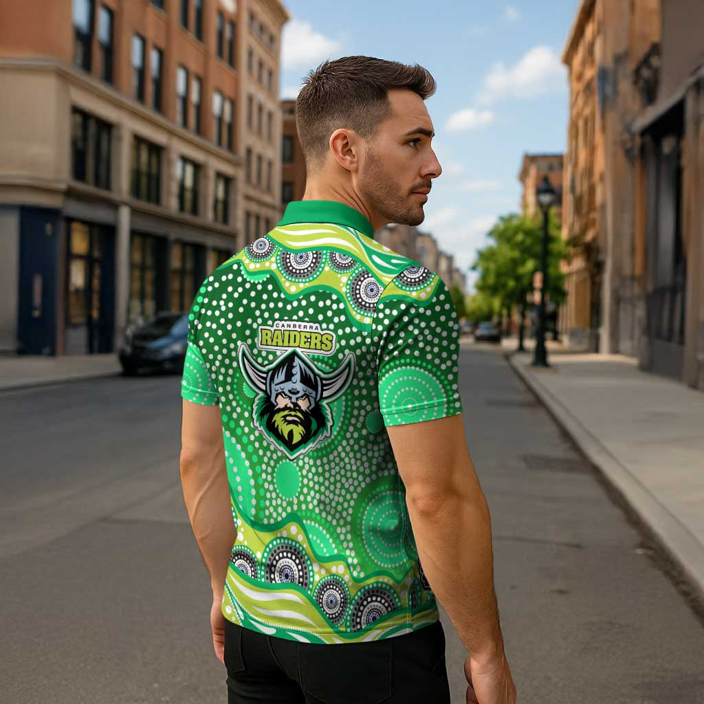 Canberra Raiders Zipper Polo Shirt Aboriginal Dot Pattern - Rugby Mascot Heritage Pride
