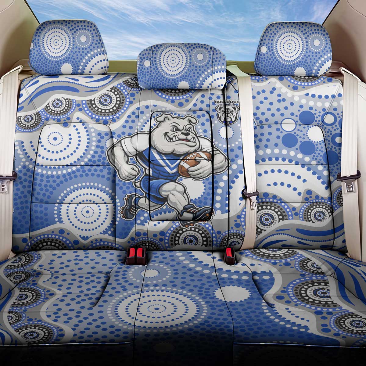 Canterbury-Bankstown Bulldogs Back Car Seat Cover Aboriginal Dot Pattern - Rugby Mascot Heritage Pride