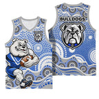 Canterbury-Bankstown Bulldogs Basketball Jersey Aboriginal Dot Pattern - Rugby Mascot Heritage Pride