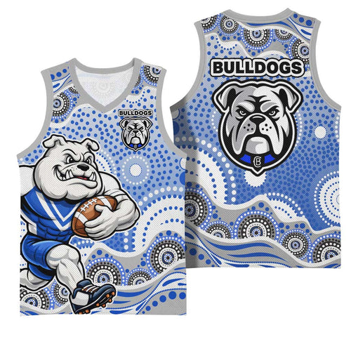 Canterbury-Bankstown Bulldogs Basketball Jersey Aboriginal Dot Pattern - Rugby Mascot Heritage Pride