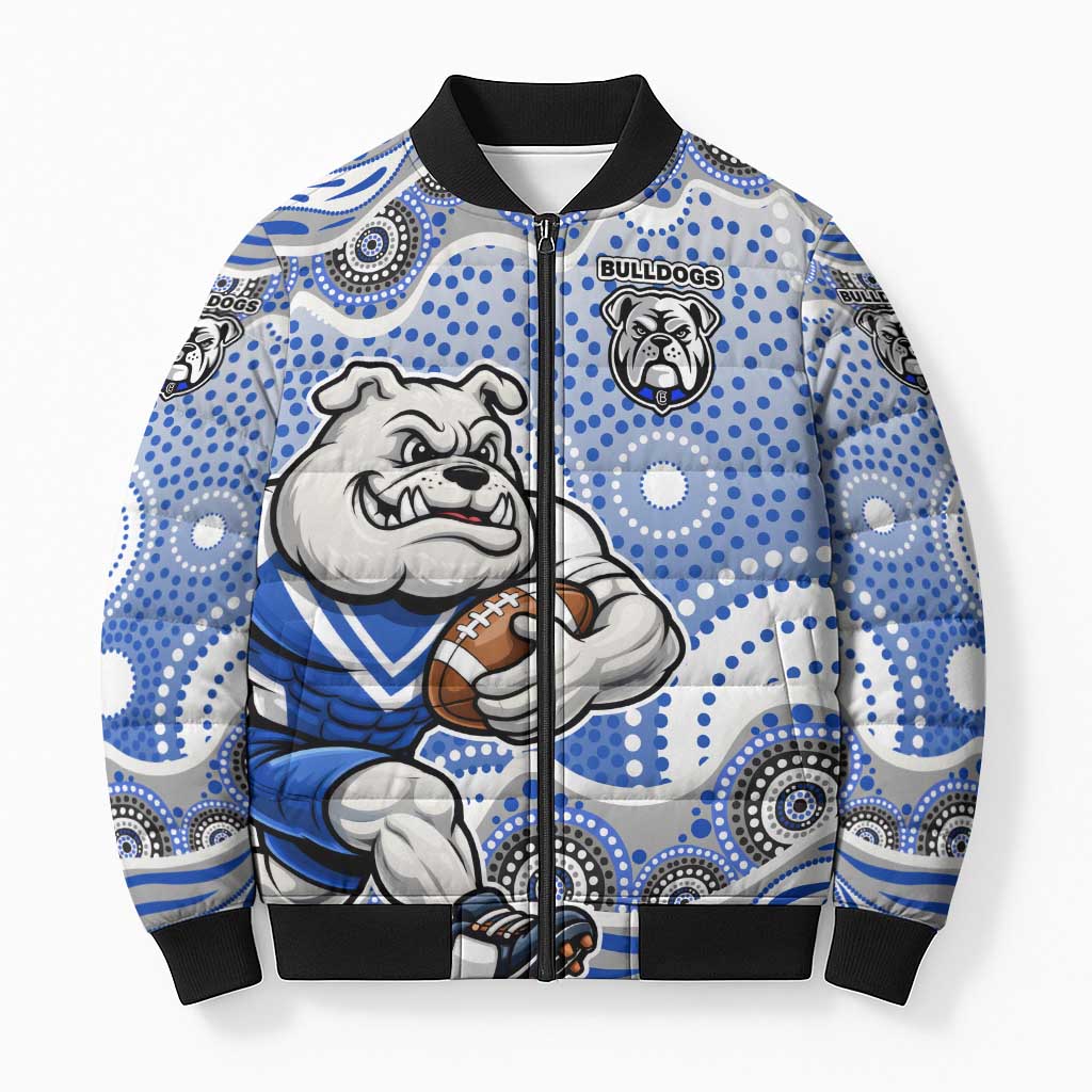 Canterbury-Bankstown Bulldogs Bomber Puffer Jacket Aboriginal Dot Pattern - Rugby Mascot Heritage Pride