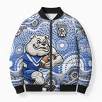 Canterbury-Bankstown Bulldogs Bomber Puffer Jacket Aboriginal Dot Pattern - Rugby Mascot Heritage Pride