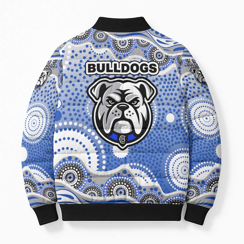 Canterbury-Bankstown Bulldogs Bomber Puffer Jacket Aboriginal Dot Pattern - Rugby Mascot Heritage Pride