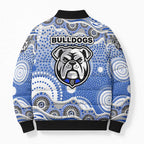 Canterbury-Bankstown Bulldogs Bomber Puffer Jacket Aboriginal Dot Pattern - Rugby Mascot Heritage Pride