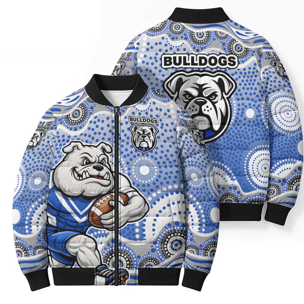 Canterbury-Bankstown Bulldogs Bomber Puffer Jacket Aboriginal Dot Pattern - Rugby Mascot Heritage Pride