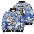 Canterbury-Bankstown Bulldogs Bomber Puffer Jacket Aboriginal Dot Pattern - Rugby Mascot Heritage Pride