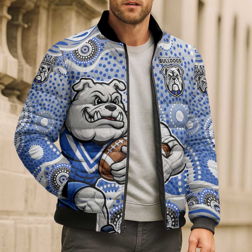 Canterbury-Bankstown Bulldogs Bomber Puffer Jacket Aboriginal Dot Pattern - Rugby Mascot Heritage Pride