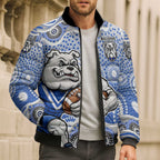 Canterbury-Bankstown Bulldogs Bomber Puffer Jacket Aboriginal Dot Pattern - Rugby Mascot Heritage Pride