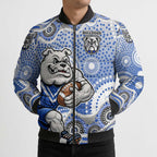 Canterbury-Bankstown Bulldogs Bomber Puffer Jacket Aboriginal Dot Pattern - Rugby Mascot Heritage Pride